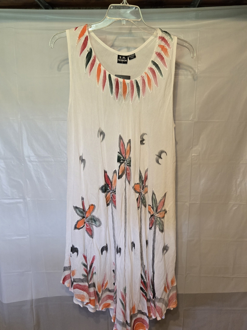 S.R. Fashions White Sleeveless Asymmetrical Floral Dress